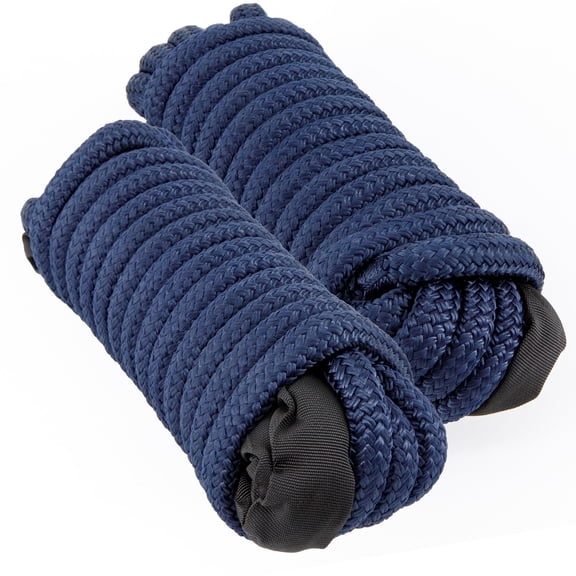 Sailors Locker Blue 5/8" inch x 25' foot Double-Braided Nylon Dock Line with chafe protected 24" inch pre-spliced eye loop, 2-Pack