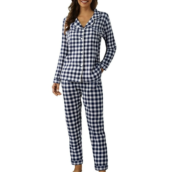 ZHENHONG Pajamas for Women, Cute Pajama Sets Long Sleeve Sleepwear Button Loungewear Soft 2 Piece Pj Set With Pockets Long Pants, Women's Sleepwear Blue