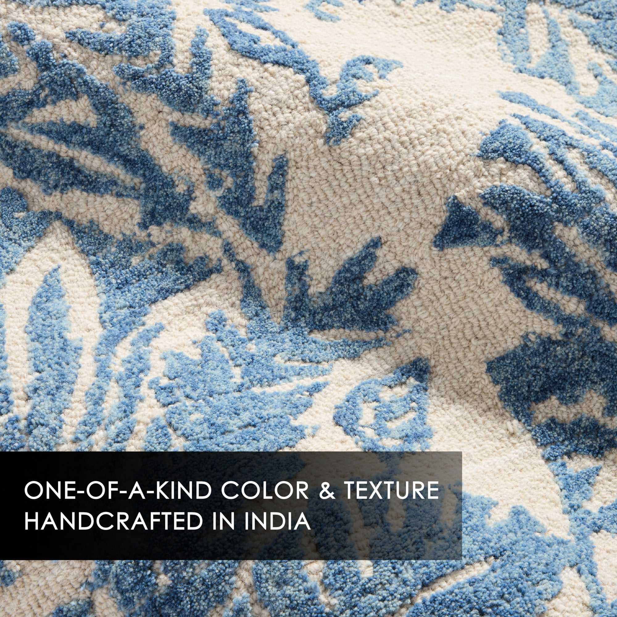 NICOLE MILLER NEW YORK Mod Damask Chambray Handcrafted Area Rug, 100% Wool Rug, Blue, 5'x7’