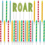 Roar Dinosaur Cake Topper and Thin Printed Candles (28 Pieces)