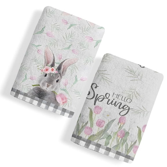 Spring Bunny Buffalo Plaid Towels Kitchen Towel 27x19 Inch,Set of 2 Decorative Hand Towels for Farmhouse and Holiday Decorating