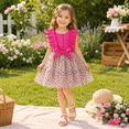 thumbnail image 4 of IPIO Hot Pink Dress for Girls, Polka Dot Tiered Tulle Skirt with Ruffle Shoulders and Bow for Birthday Party, 4 of 7