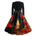 thumbnail image 4 of Christmas Dresses for Women Women's Casual Fashion Round Neck Long Sleeve Christmas Printed Party Vintage Long Dresses for Holiday Gathering,Red,3XL, 4 of 7