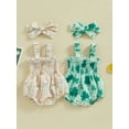 thumbnail image 2 of Newborn Baby Girl Easter/St. Patricks Day Outfit Sleeveless Bubble Bunny Clover Romper Bodysuit +Hairband Set Summer Clothes, 2 of 7