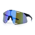 thumbnail image 4 of Mens Oversized Rimless Shield Wrap Sport Plastic Runners Sunglasses Black Blue - Blue Mirror, 4 of 8