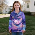 thumbnail image 5 of COEQINE Long Sleeve Pullover for Girls, Quarter Zip Loose Fit Sweatshirt, Soft Polyester Winter Clothes Sweater for Everyday Wear Ages 7-8, Axolotl Moon Star Galaxy, 5 of 7