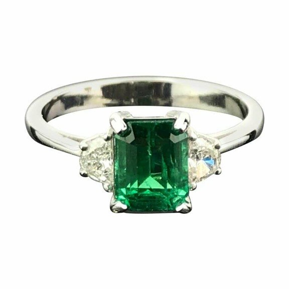 HeartsAndYou 2.6ct Natural Green Emerald Ring Trilogy 100% REAL 14k SOLID White Gold