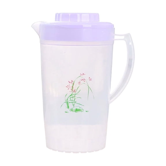 Purple Orchid Print Cold Water Pitcher, BPA-Free Plastic Water Jug with Lid & Handle for Home Kitchen Summer Use