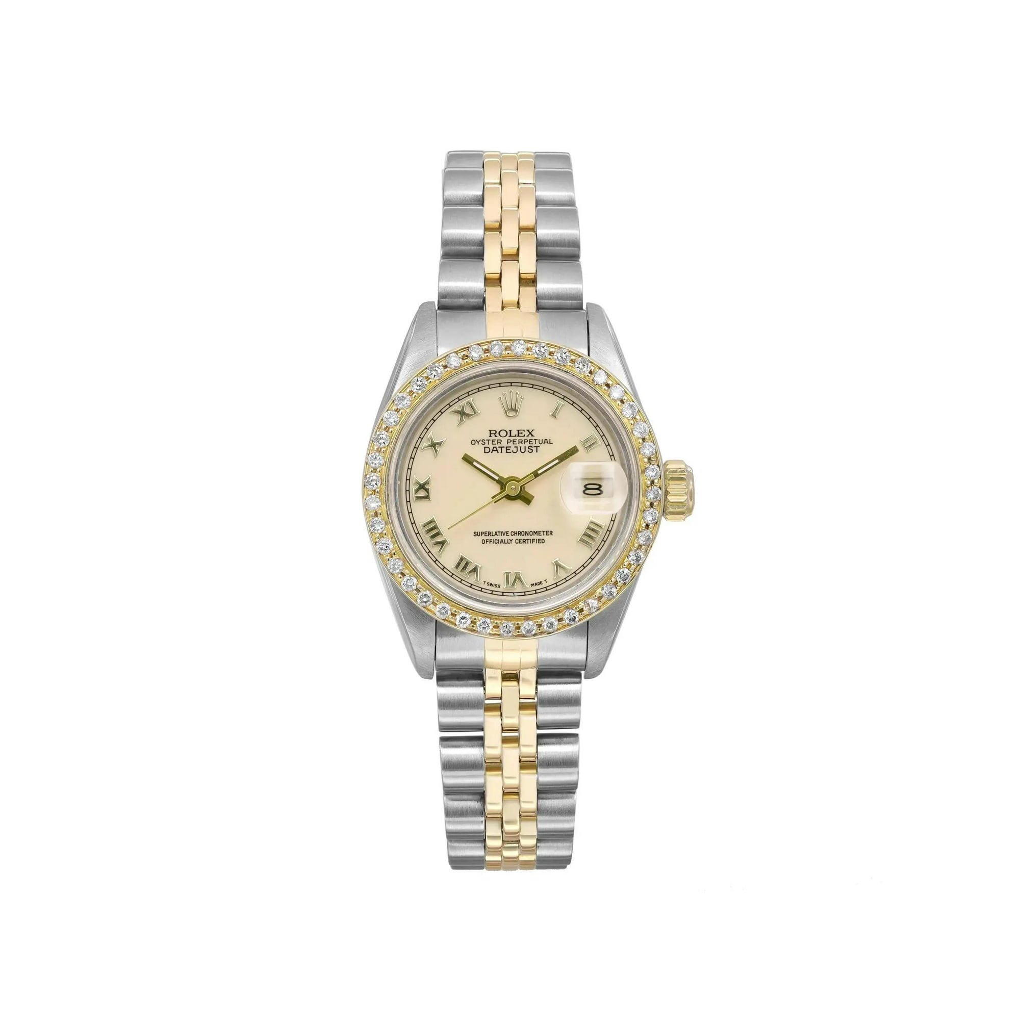 Rolex 26mm Datejust 18kt Gold Black Color Dial with Diamond Accent