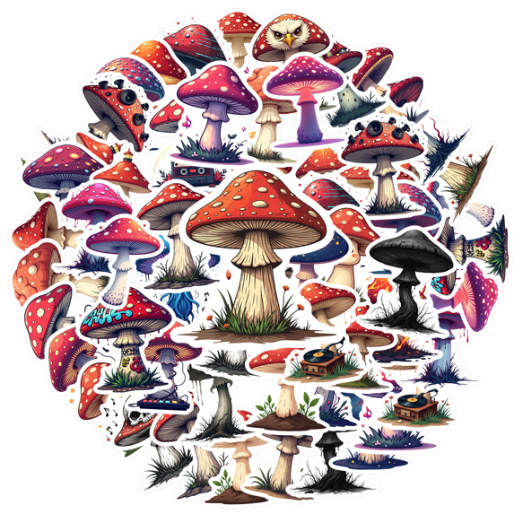cartoon Mushroom Theme Stickers, Waterproof Mushroom Theme Sticker for Water Bottle Laptop Phone Cases Planner Skateboard Luggage Helmet Party Favor Decor, Ideal for Adults Teens Teacher Rewards