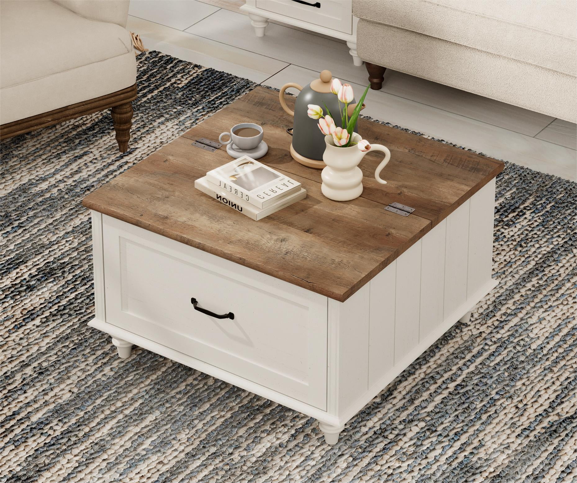 FITUEYES Storage Wood Coffee Table with Storage Cabinet and Hidden Compartment, White