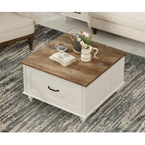 White Coffee Table with Lift Top, Square Wood Accent Tea Center Table for Living Room, White & Oak, 30 Inch