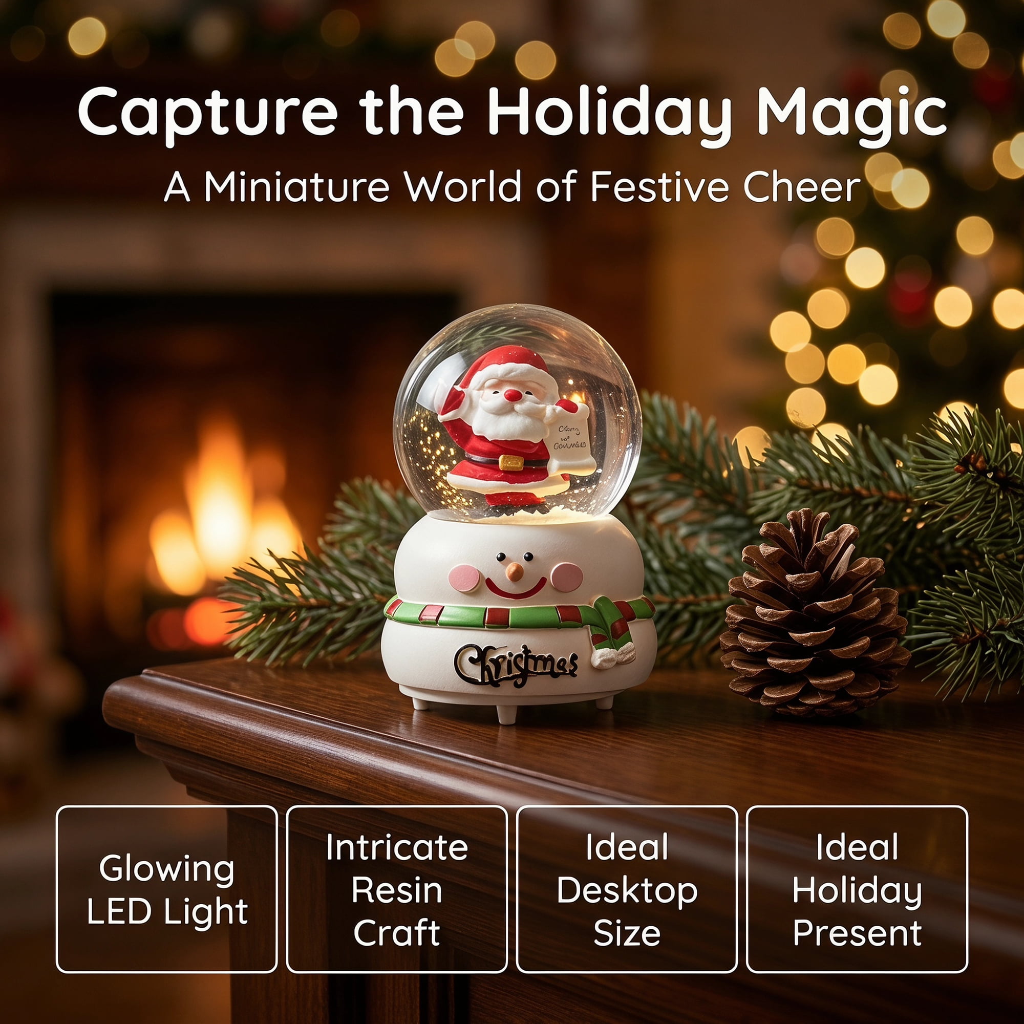 Unique Bargains Light Up Crystal Ball LED Glitter Snow Globe White B 1.8" x 1.8" x 2.7"