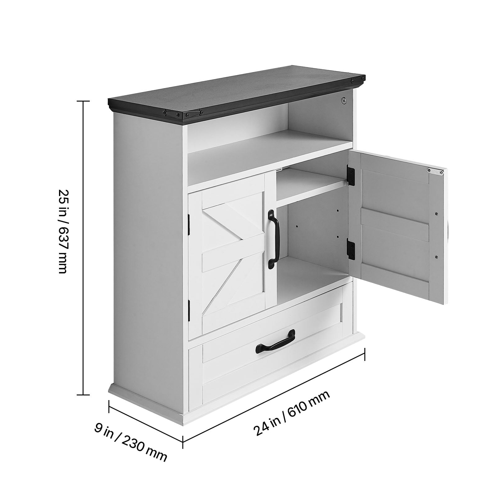 KFFKFF Bathroom Wall Cabinet with Adjustable Shelf, Over-the-Toilet Storage, Wall-Mounted Organizer with Drawer and Open Partition for Kitchen, Laundry Room, or Restroom, White