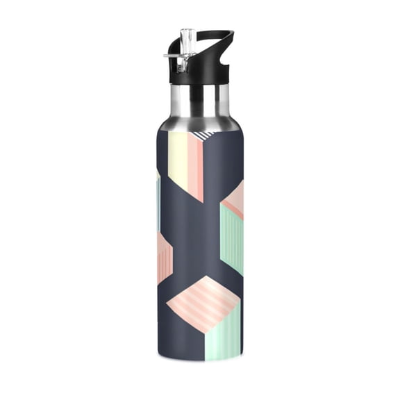 Yayeee 20oz Insulated Water Bottle Double Wall Stainless Steel with Flip Straw Lid, Black Cubes