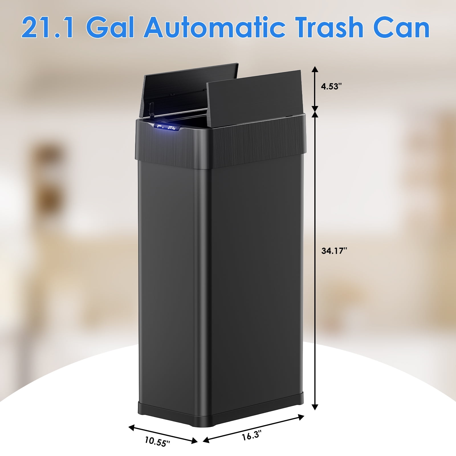 Pirecart 21.1 Gallon Automatic Trash Can, Brushed Stainless Steel Smart Garbage, Touchless Smart Waste Bin with Soft-Close Lid, Black