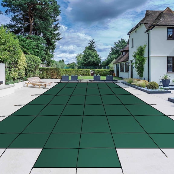 Inground Pool Safety Cover 18x34 FT Rectangle with 4 x 8ft Center End Step, Ultra Dense Green Mesh Winter Pool Covers with Installation Tools, Leaf & Debris Protection, Fits Rectangle Swimming Pools