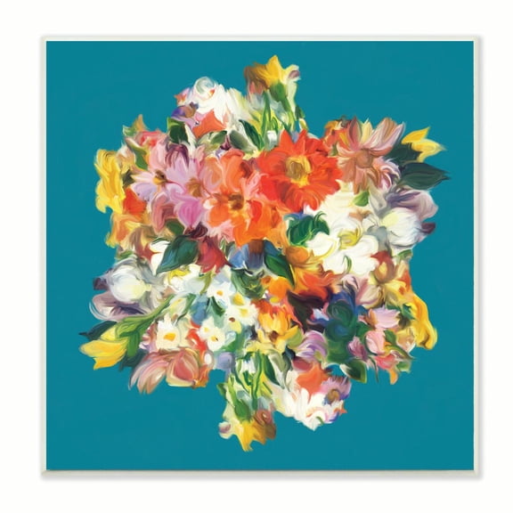 Stupell Industries Beautiful Flower Bouquet On Blue Painting Wood Plaque by The Saturday Evening Post
