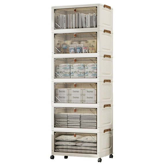 6 Tiers Storage Bins-Plastic Storage Bins, Storage Bins with Wheels, Closet Organizers and Storage,Magnetic Dual Open Collapsible Storage Bins for Home and Office Storage