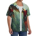 thumbnail image 2 of Balery Flying Parrots In Jungle Camisa Casual de Manga Corta con Botones para Hombre, Texturizada, Estilo Cubano, para Playa, Verano-Large, 2 of 5