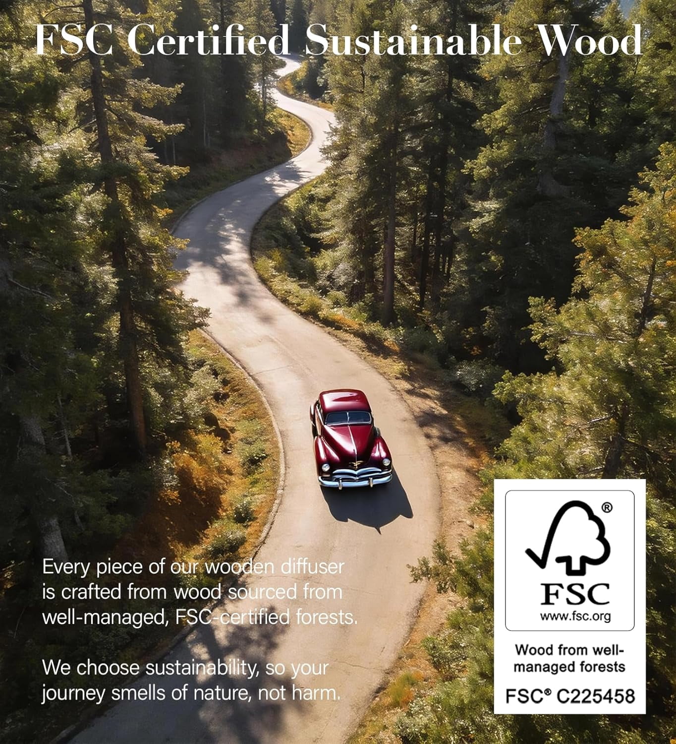 Wooden Car Air Freshener | FSC-Certified Original Wood, Visor Metal Clip, 100% Pure Essential Oils, 40+ Days Long-Lasting Odor Eliminator, 3 Refillable Scents Diffuser for Cars, Trucks, SUVs