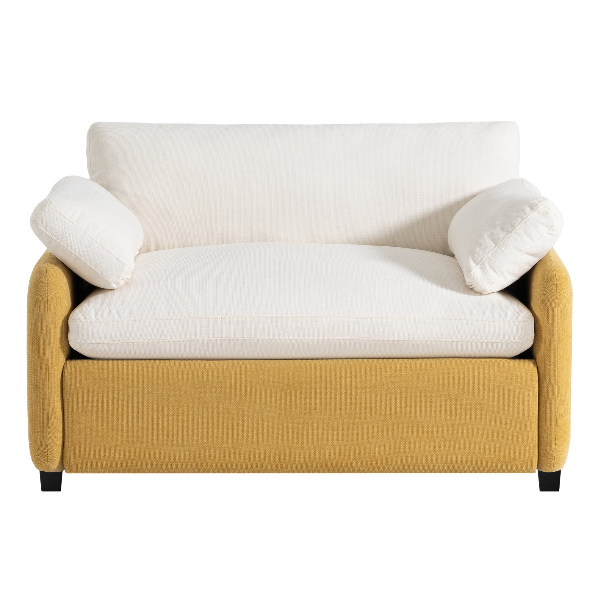 Leumius 50" Oversized Single Sofa Chair, Chenille Accent Chair with Wide and Deep Seat, Upholstered Armchair with Pillows for Living Room,Apartment,Bedroom, Cream+Yellow