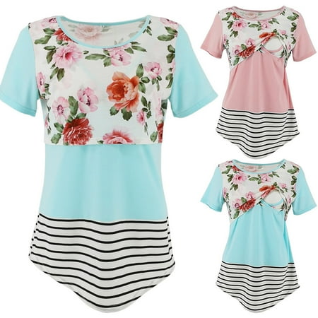 

Tejiojio Maternity/Labor/Nursing Clothing Clearance Pregnant Women Clothes Printed Striped Lace Cross Breastfeeding Top