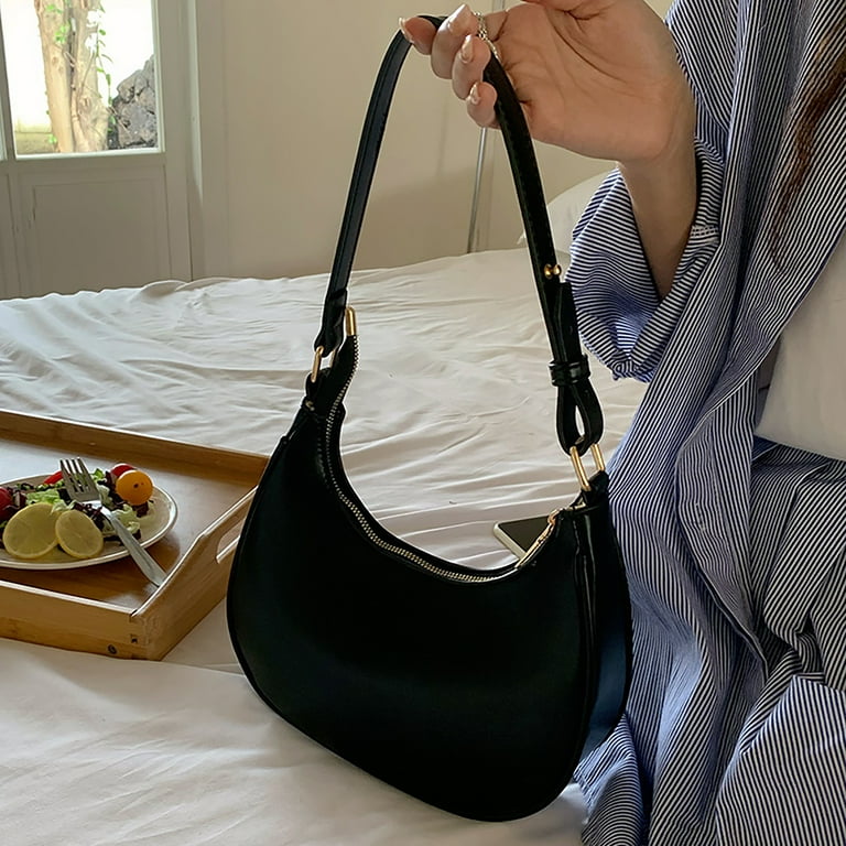 Crescent Shoulder Bag Cute Hobo Tote Handbag Mini Clutch Purse Zipper Closure Under the Arm Purse Black