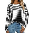 thumbnail image 2 of Viikei Tops for Women Plus Size,Women's Long Sleeved Striped Pullover Round Neck Top Black S, 2 of 9