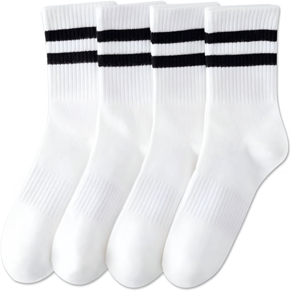 TELOLY Womens Striped Crew Socks,Cotton Cozy Casual Socks for Women 4 Pairs,Size 5-10