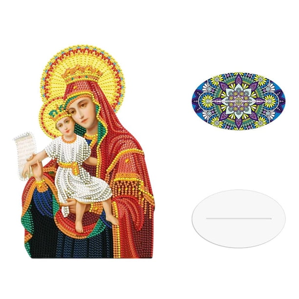 Pintura de diamantes DIY Virgen María Dibujo de diamantes católico Religiones Punto de cruz Rojo amarillo