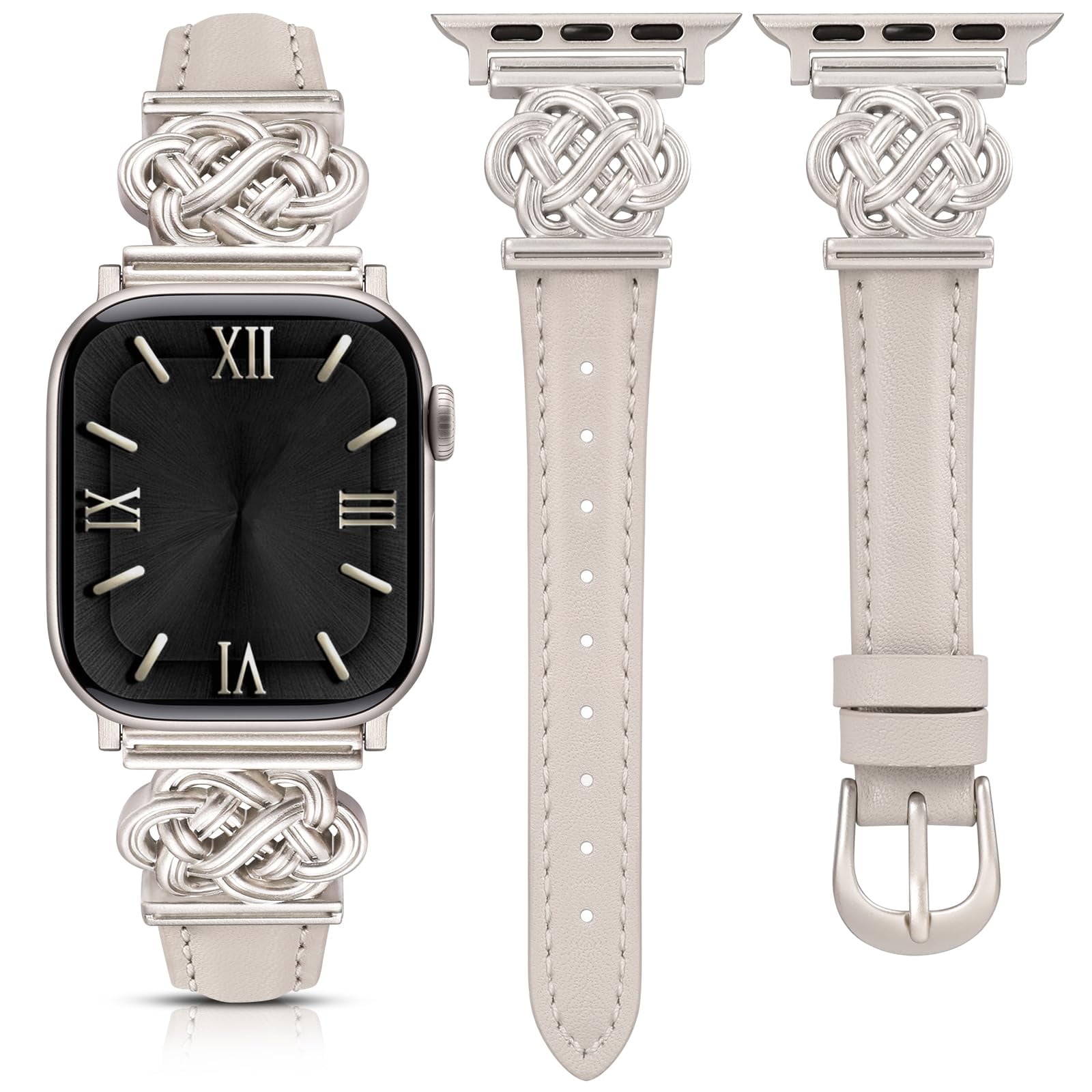 Wearlizer Celtic Knot Leather Band Compatible with Apple Watch Band 38/40/41/42/44/45/46/49mm Women, Slim Dressy Premium Leather Strap for iWatch Series 11 10 9 8 7 6 5 4 SE Ultra 3 2 1