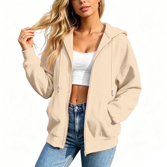 Women's Oversized Zip Up Hoodie Sweatshirt Casual Long Sleeve Loose Fit Pullover Streetwear Cozy Fleece Outwear Plus Size Drop Shoulder Kangaroo Pocket Winter Fall