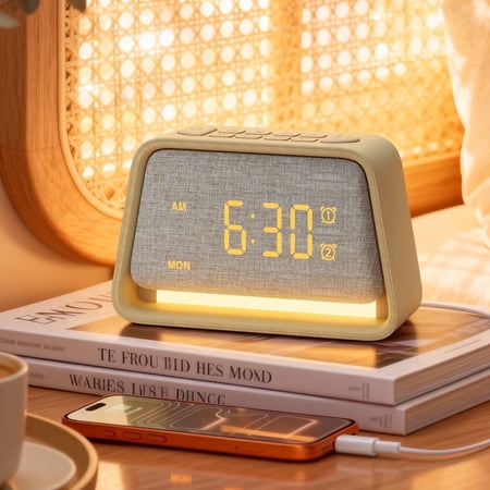 Wooden Sunrise Alarm Clock Wake up Light, 10 Soothing Sounds White Noise Machine, Weekday Weekend photo Wooden Sunrise Alarm Clock Wake up Light, 10 Soothing Sounds White Noise Machine, Weekday Weekend