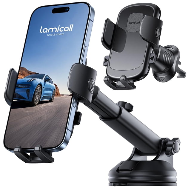 Soporte para teléfono de coche Lamicall, ventosa 3 en 1, 360°