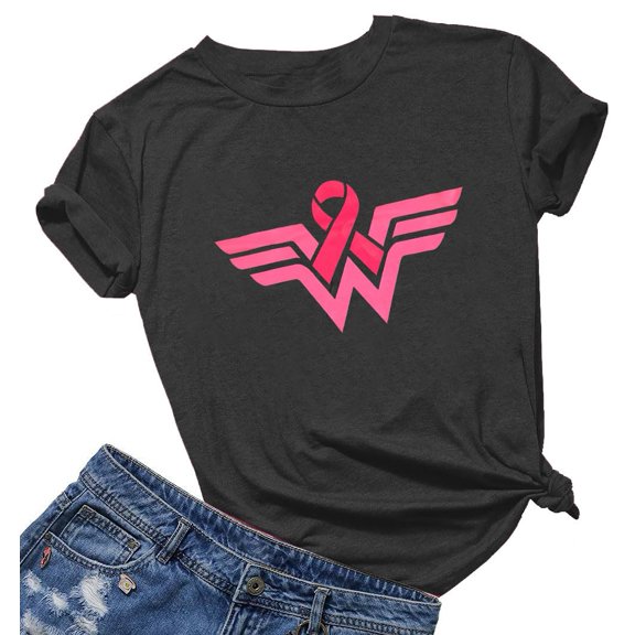 MOUSYA Breast Cancer Shirts for Women Pink Ribbon Breast Cancer Awareness T-Shirt Short Sleeve Fall Tee Top