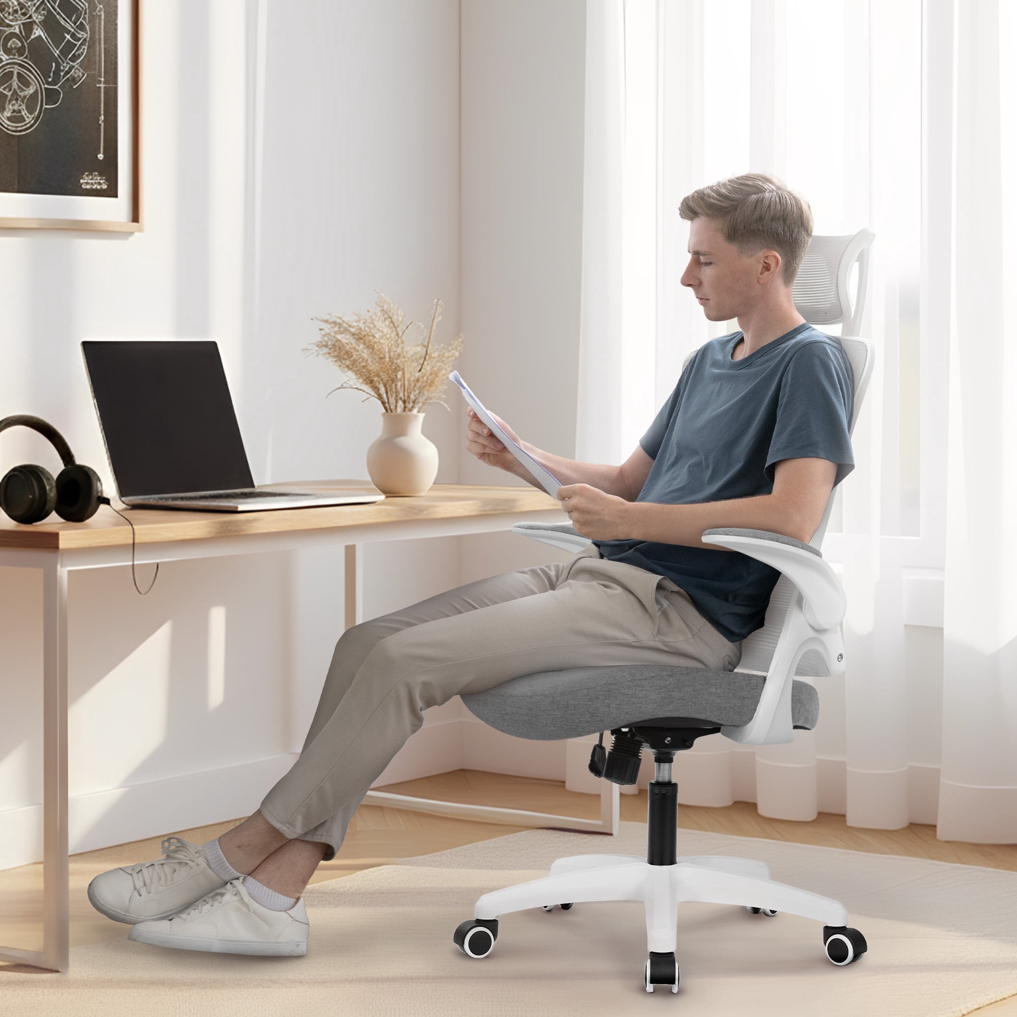 Neo Chair High Back Ergonomic Desk Chair Office Chair, Breathable Mesh Desk Chair with Adjustable Lumbar Support and Headrest, Gray