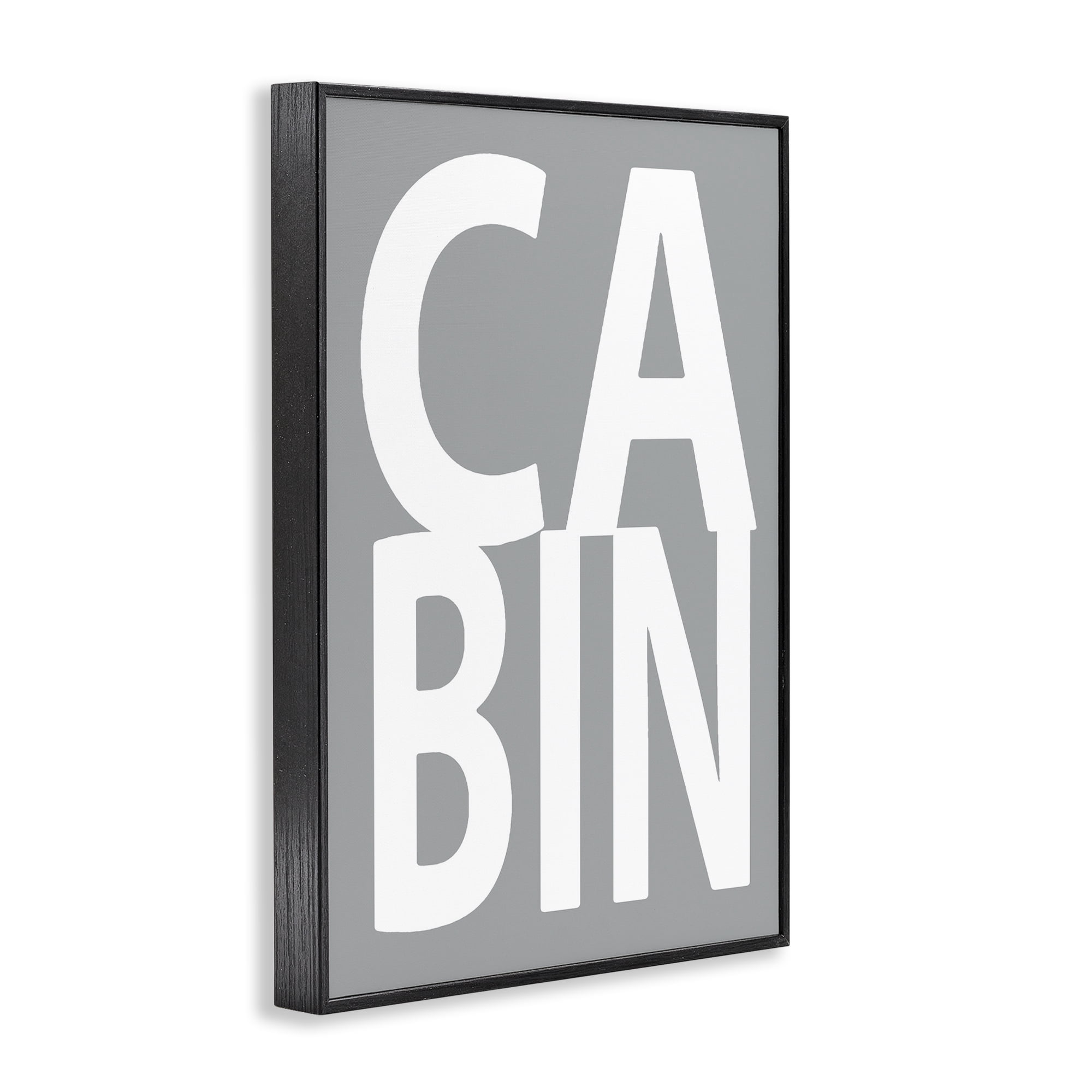 Stupell Industries Cabin Word on Grey Typography Painting Black Framed Art Print Wall Art, 12 x 18