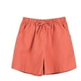 thumbnail image 2 of POTETI Cotton Linen Women Cargo Shorts High Waisted Comfy Shorts for Women Red Wide Leg Bandage Casual Dolphin Solid Shorts, 2 of 4