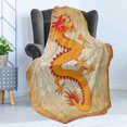 thumbnail image 4 of Dragon Soft Flannel Fleece Throw Blanket, Chinese Folk Elements Cartoon Style Serpent with Traditional Motifs, Cozy Plush for Indoor and Outdoor Use, 60" x 80", Orange Vermilion Apricot, by Ambesonne, 4 of 5