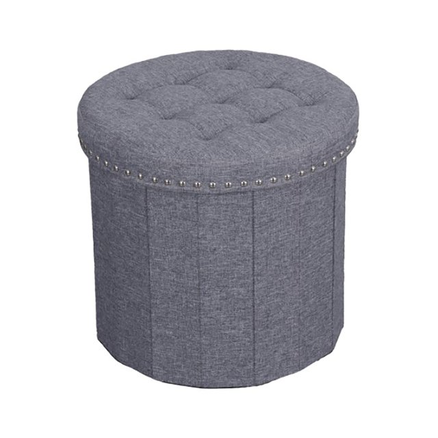 ITY International - Pouf Rond/repose-Pieds avec Rangement, Diamètre 18,5 Pouces, Gris