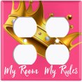 thumbnail image 2 of Metal Light Switch Plate Outlet Cover (My Room My Rules Crown Pink - Double Duplex), 2 of 2