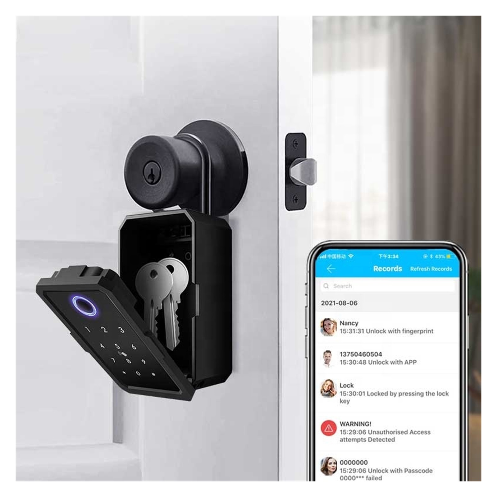 Smart Key Safe KENRONE Smart Key Lock Box - Fingerprint, Password & App ...