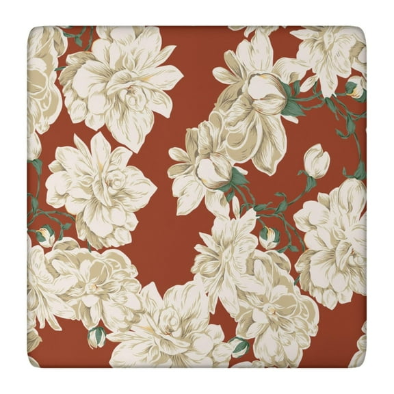 Square Tablecloth with Elastic Edges 36 * 36 Inch Pioneer Waterproof White Flowers on Red Table Cover Washable Indoor and Outdoor for Party Kitchen Dinner Banquet Patio Picnic