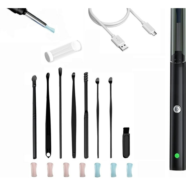 Limpiador de Cera de Oídos, Camara y Luz Eliminación de Ear Wax, Con tapa antipolvo, Recargable, Herramienta Portátil de eliminación de Cerumen compatible con Android y iOS