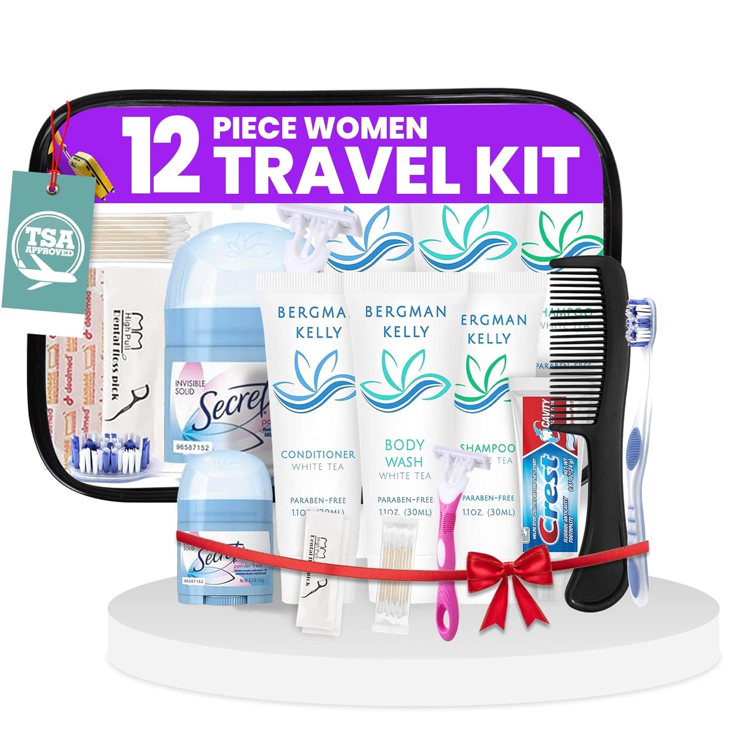 Trektote Bulk Hygiene Kit For Women – (50 Pack) 12 Piece Set Of Travel Size Toiletries, TSA Compliant, Bulk Travel Essentials, Includes Shampoo And Conditioner, Body Wash, Toiletry Bag & More