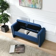 thumbnail image 3 of Modern Ottoman Bed End Bench with Arms and Storage, Upholstered Storage Bench Footrest, Entryway Bench for Living Room, Bedroom, Dorm, Navy Blue, 3 of 9
