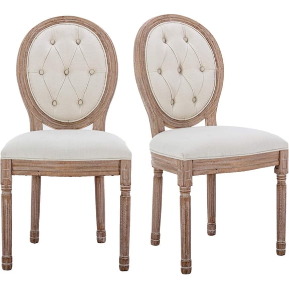 French Country Dining Chairs Set of 2, Curved Backrest & Carved Solid Wood Frame, Upholstered for Living Room, Kitchen, or Dining Room