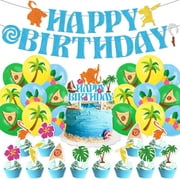 Birthday Party Decoration PriNst Set For Moanna - Moanna Cake Topper, Hawaii Tropical Sandy Beach Birthday Party Supplies, Includes Banner Balloon Cake Decoration