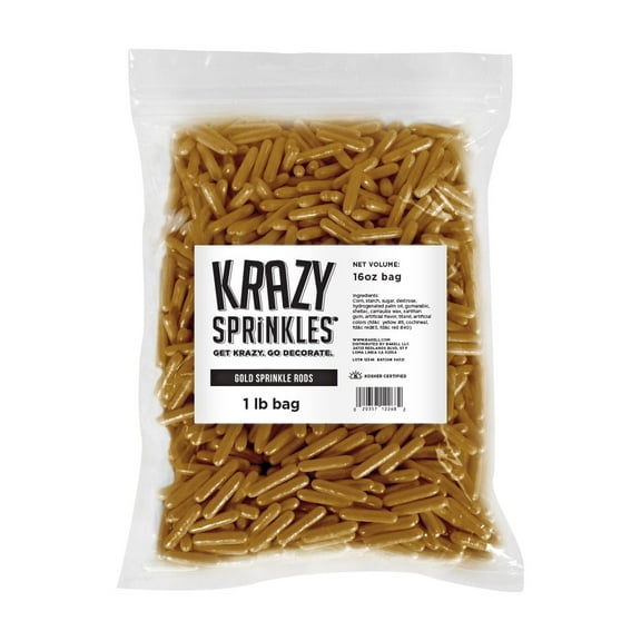 Krazy Sprinkles - Edible Metallic Gold Rods - Bold Cake Decoration, 1lb Bag